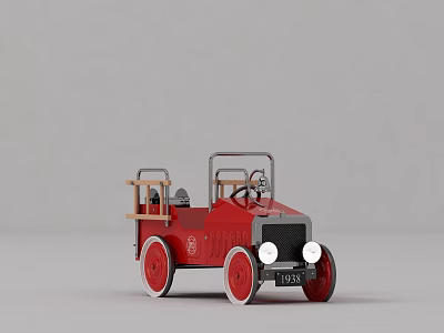 Red Vintage Toy Fire Truck Model With Classic Design And White Wheels 3d model