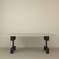 Modern Dining Table With White Tabletop And Black Legs In Light Colored Room Setting 3d model