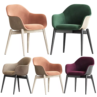 Modern Upholstered Leisure Chairs In Various Colors With Wooden And Metal Legs 3d model