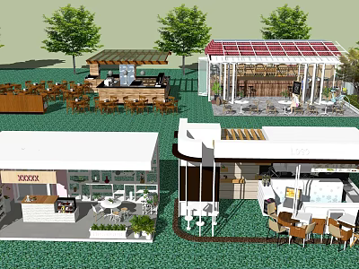 Modern Milk Tea Shop With Outdoor Seating Glass Canopy Green Plants And Cozy Design 3d model
