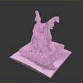 Ancient Arbor Tree Stump with Green Shrubs on Square Base and Snow