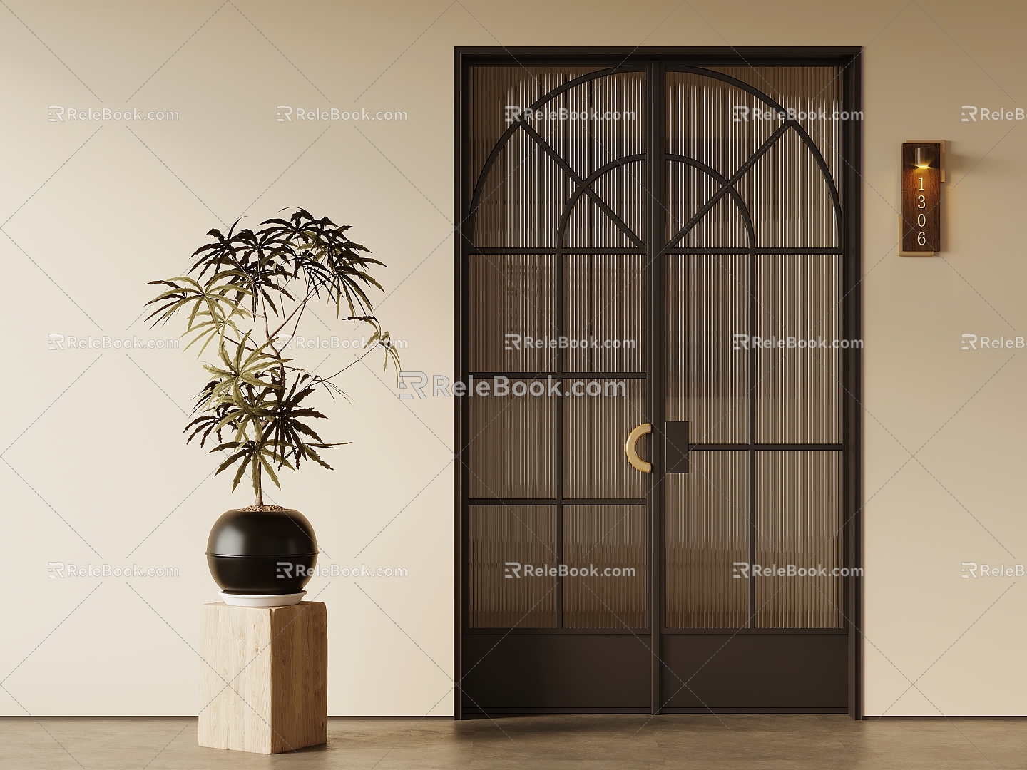 Antique glass door split glass door Changhong glass 3d model