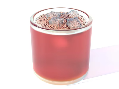 Refreshing Red Beverage With Ice Cubes And Bubbles In Glass Cup 3d model