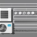 Various Types of Air Conditioner Vents with Grille and Circular Designs and Outdoor Unit