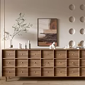 Modern Wooden Entryway Console Cabinet With Drawers Lamp Greenery And Wall Art