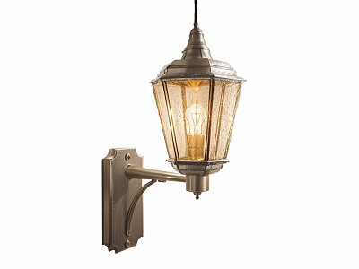 Vintage Style Wall Sconce With Curved Arm Metal Finish And Textured Glass Shade 3d model