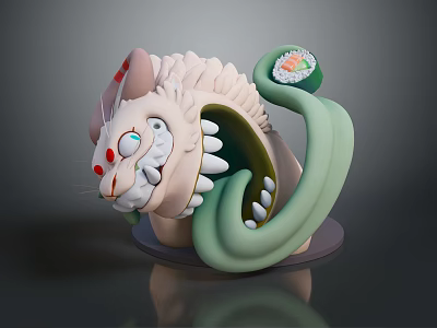 Game and Movie Character Featuring Cat Ears Sharp Teeth Green Tentacle Sushi Element 3d model