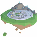 Cartoon City Scene Featuring Circular Layout Central Orange Structure Green Area And Colorful Buildings