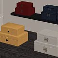 Stacked Various Colorful Decorative Ornament Boxes Set on Shelf and Table