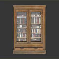 Classic Wooden Bookcase With Glass Doors Shelves Filled With Books And Bottom Drawer