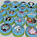 Blue Round Pendants With Multiple Cute Cartoon Designs And Green Trim