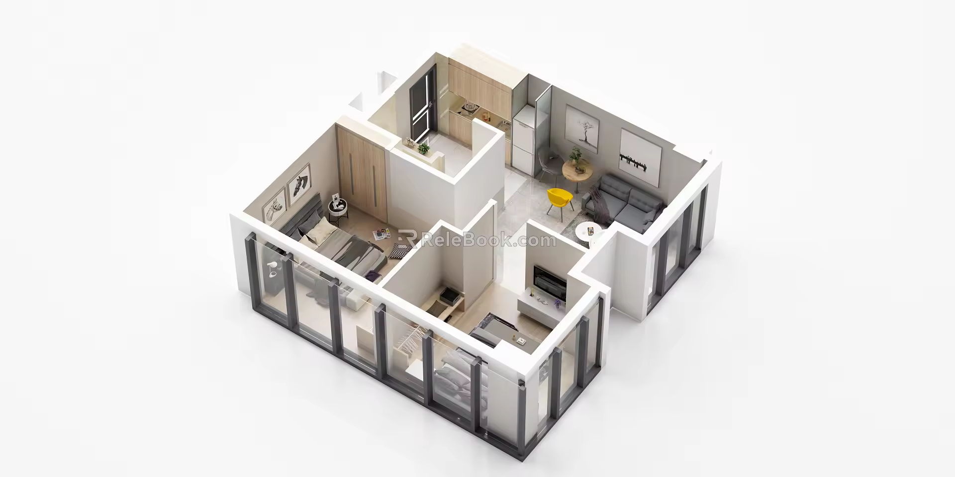 Modern Aerial View Household Map 3d model
