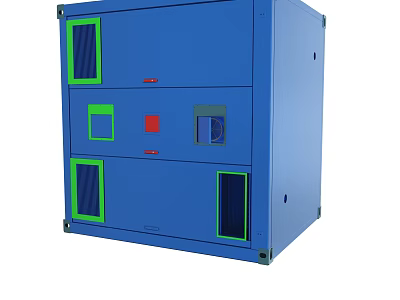 Blue Industrial Equipment Cabinet With Green Red Panels And Ventilation Grilles 3d model