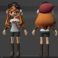 Cute Dolls With Orange Hair Aviator Goggles Red Plaid Hat White T-shirt Green Sleeves Brown Boots