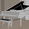 Elegant White Grand Piano With Matching Stool Light Colored Walls Curtains And Carpeted Floor