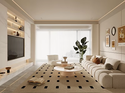 Modern Living Room Interior With Sofa Coffee Table TV Plant Rug And Wall Art 3d model