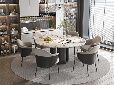 Modern Round Dining Table Set With Marble Top Grey Chairs And Contemporary Design 3d model