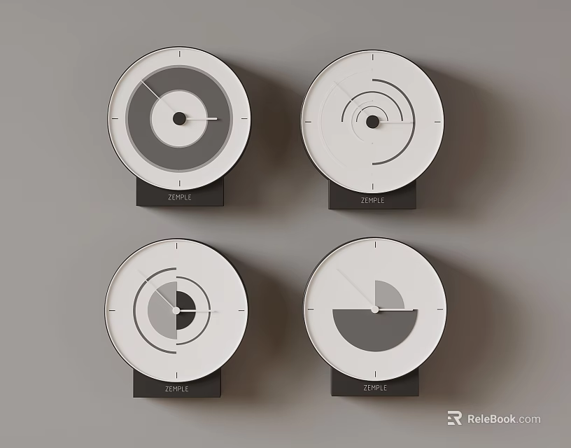 Four Round Data Display Devices With Different Stats Graphics On Gray Background And Black Bases 3d model
