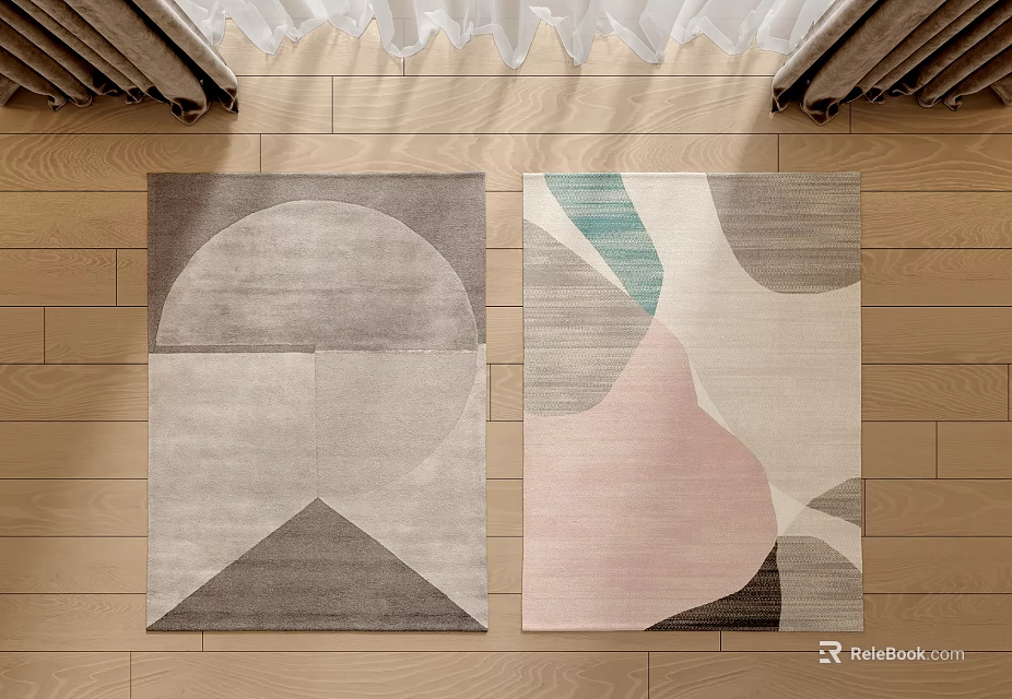 Modern Square Rugs With Geometric Patterns In Gray Pink Green Tones 3d model