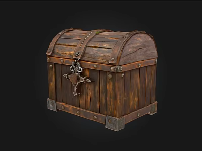 Rustic Vintage Wooden Chest With Metal Hardware Rivets And Decorative Lock 3d model