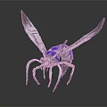 Mechanical Insect With Blue Body Silver Wings And Metallic Legs On Dark Background