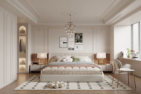 French Home Bedroom Cream Style Bedroom Double Bed Ornaments 3d model