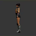 Game Movie Character With Purple Hair Orange Vest Black Skirt And White Boots Knee Pads