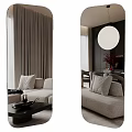 Decorative Mirror In Modern Living Room With Gray Sofa Curtains And Round Pendant Light