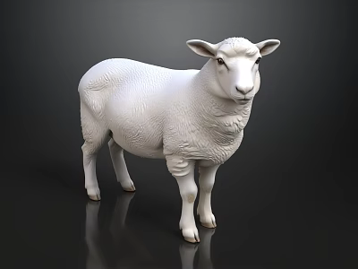 3D Rendered White Sheep With Fluffy Wool Standing On Dark Background 3d model