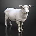 3D Rendered White Sheep With Fluffy Wool Standing On Dark Background