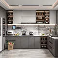 Modern Kitchen Interior With Gray Cabinets Marble Island And Open Design 3d model