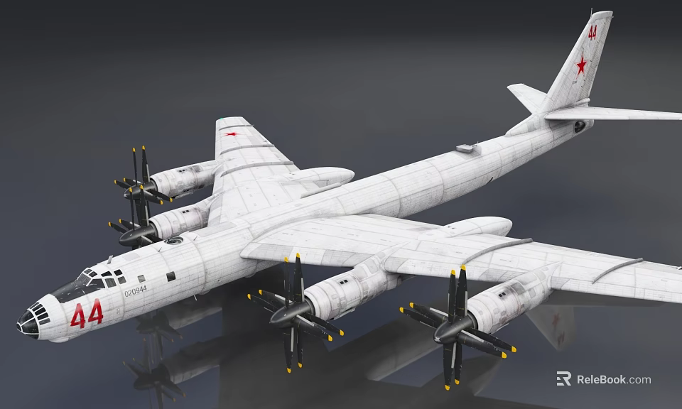 Large White Fighter Jet with Red Star Emblem Number 44 Propeller Engines on Wings 3d model 