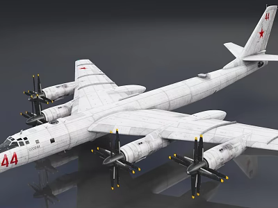 Large White Fighter Jet with Red Star Emblem Number 44 Propeller Engines on Wings 3d model