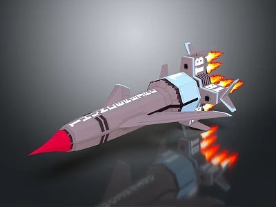 Space Exploration Rocket 3D Model With Flames During Launch Mission 3d model