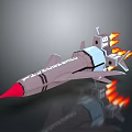 Space Exploration Rocket 3D Model With Flames During Launch Mission