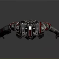 Futuristic Game Movie Character With Mechanical Armor Red Black Details And Complex Tech Structure