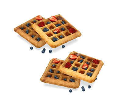 Freshly Baked Fluffy Waffles Topped With Ripe Strawberries And Blueberries 3d model