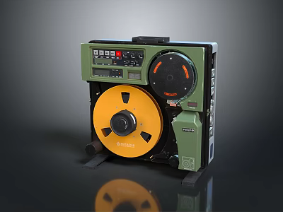 Vintage Green Entertainment Tape Recorder Appliance With Yellow Reel And Control Panel 3d model