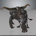 Fierce Minotaur 3D Character With Large Horns Muscular Body Ape Like Posture And Clawed Hands