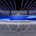 Modern Conference Stage With Large Blue Screen Asia Dragon Pajero Logo And Seats