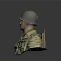 Detailed Game Movie Military Character Bust With Green Helmet Uniform And Rifle