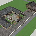 Chinese Traditional Architecture 3D Model With Courtyard Slate Ground And Wooden Roof Design