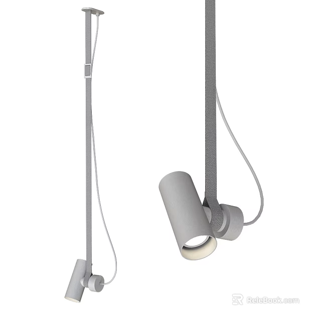 Modern Gray Cylindrical Pendant Light With Minimalist Design And Illuminated Bulb 3d model 