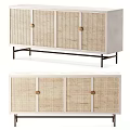 Stylish Entryway Cabinet Sideboard With Rattan Doors Wooden Frame And Black Metal Legs