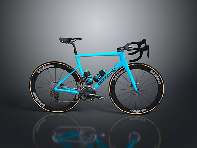 Sleek Blue Road Bicycle With Gold Rimmed Vittoria Wheels And Modern Design 3d model
