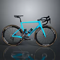 Sleek Blue Road Bicycle With Gold Rimmed Vittoria Wheels And Modern Design