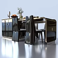 Modern Dining Table Set With Marble Countertop Island Sink Faucet And Chairs