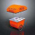 Orange Mobile Food Cart with Canopy Displaying GLACES PAVIES and Serving Trays on Wheels
