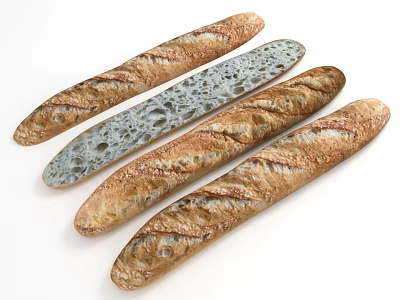 Fresh Traditional Baguettes With Crusty Golden Exterior And Airy Interior 3d model