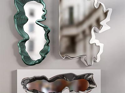 Artistic Wall Mirrors with Unique Curved Shapes Green Silver Dark Tones for Modern Interior 3d model